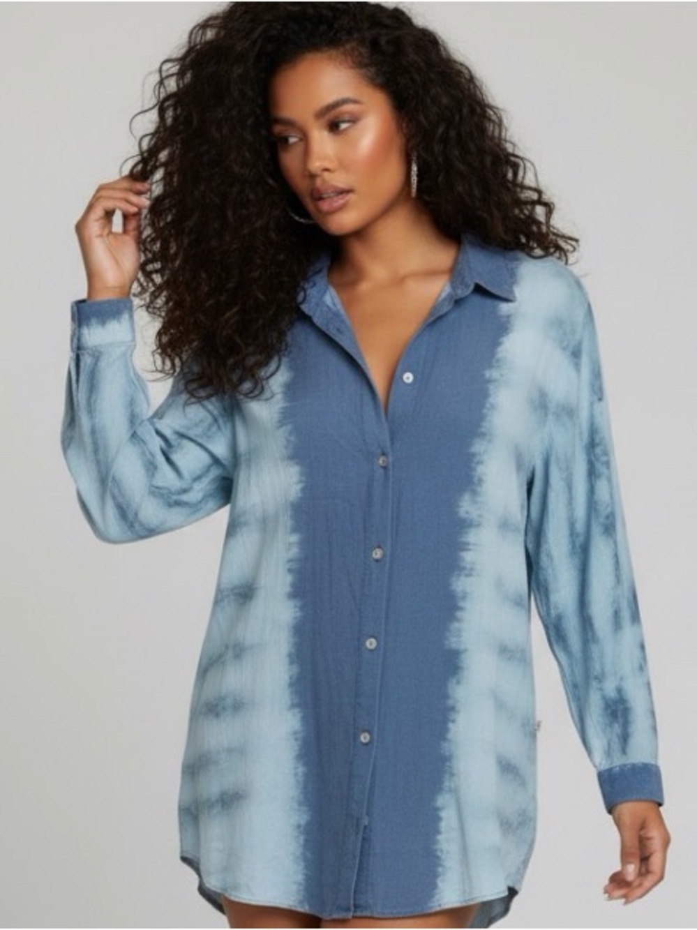 J. Jill Blue Tie-Dye Button-Front Blouse in Two Blue Shades
